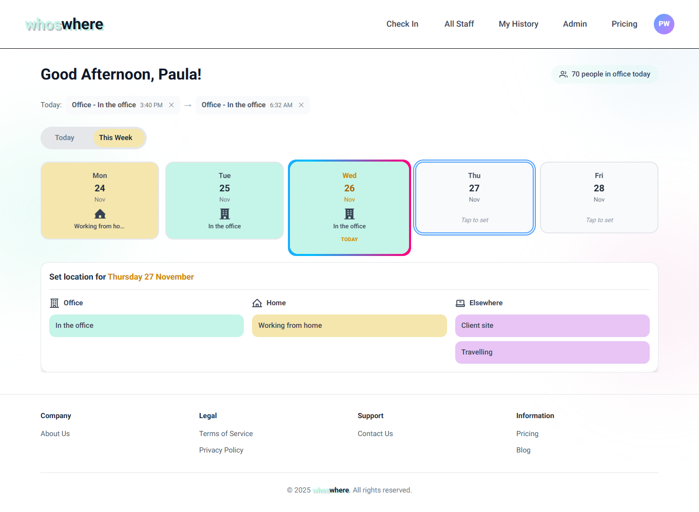 Weekly check-in planning interface